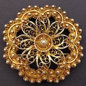 TOPAZIO PORTUGAL Vermeil Filigree Brooch 925